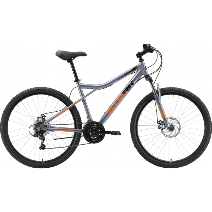 Велосипед STARK SLASH 27.1 D, рама 16", (2023) серебристый/оранжевый/черный 4670094412667 Велосипед STARK SLASH 27.1 D, рама 16", (2023) серебристый/оранжевый/черный 4670094412667